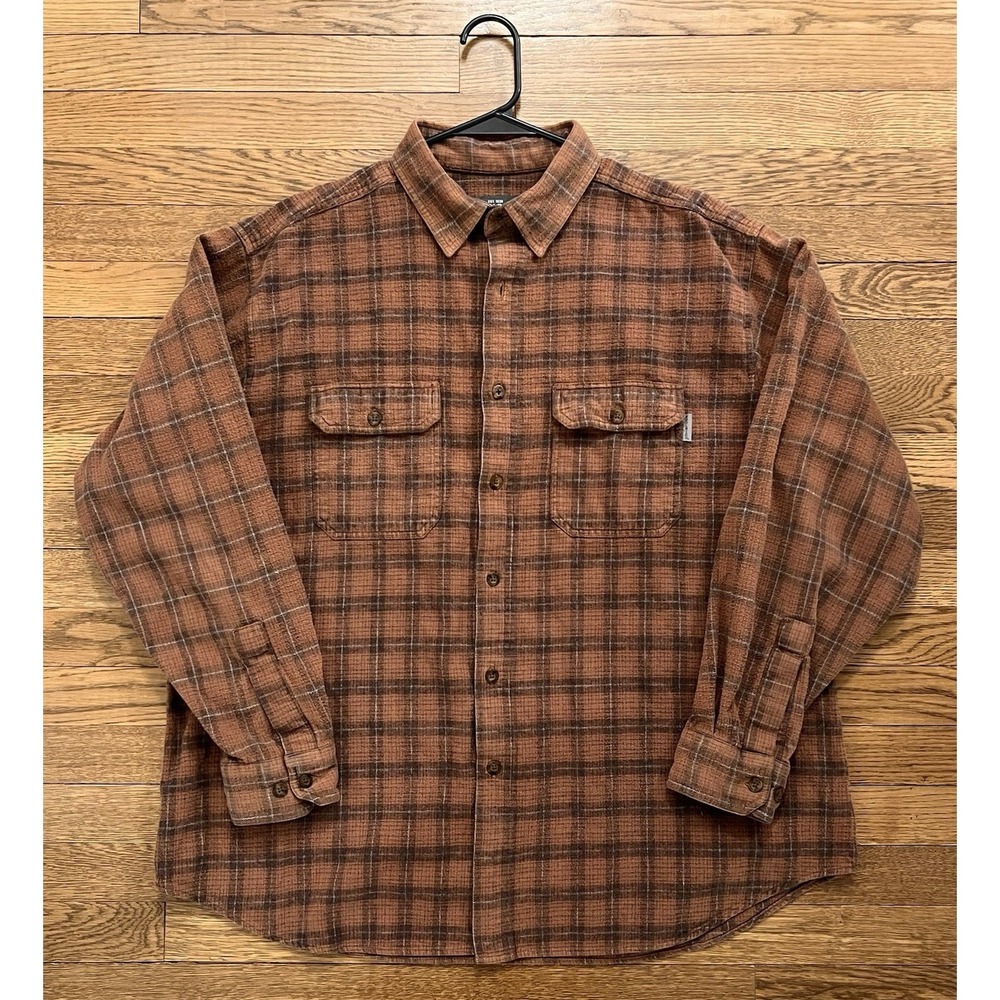 Vintage Woolrich Flannel Shirt Men's XL Long Sleeve Brown Plaid Button Up